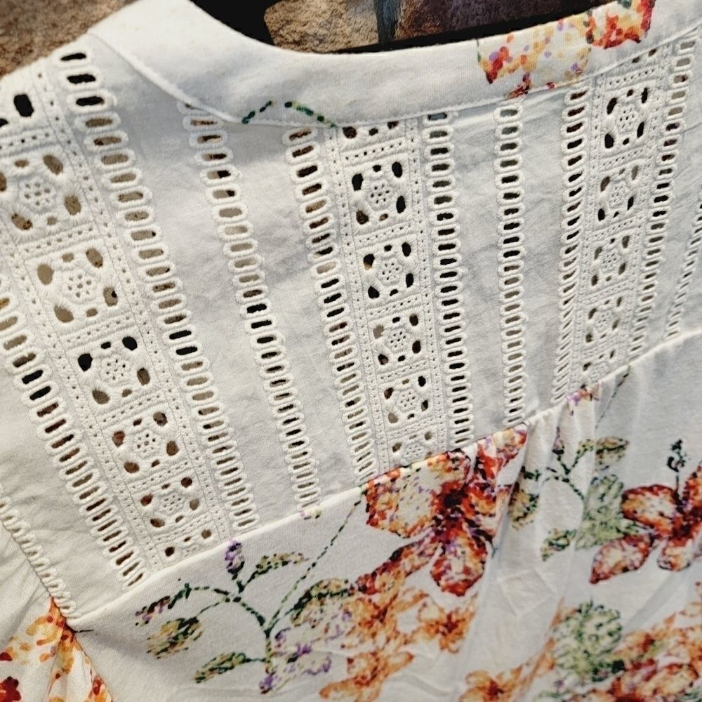 Anthropologie Maeve Flutter Sleeve Floral Lace Eyelet Button Down Top Size Small - Picture 12 of 15